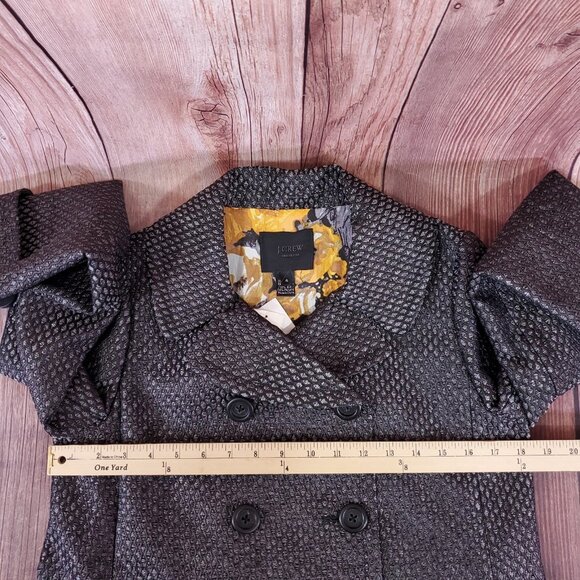 NWT J Crew Collection Womens 4 Black Label Gunmetal Metallic Jacquard Pea Coat - Picture 14 of 15